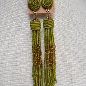 Green Beaded Tassel Earrings